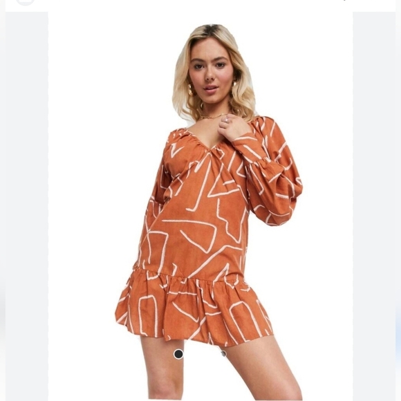 ASOS DESIGN cotton mini smock dress abstract print women 4 FESTIVAL RODEO Y2K - Picture 10 of 10